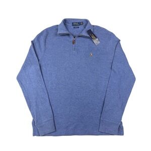 NWT Polo Ralph Lauren Mens Estate Rib Quarter Zip Pullover Blue Heather Small